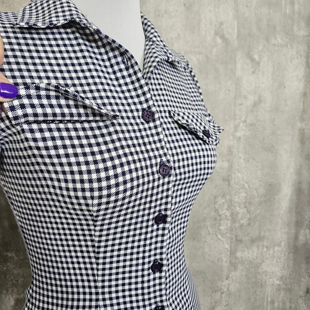 Vintage 90s Y2k All That Jazz Gingham Mini Dress Mod Shirt Dress Fitted Size M - Picture 4 of 8